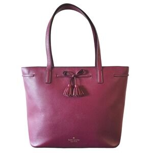 Kate Spade New York Berry Pebbled Leather Tassel Bow Tote Bag Shoulder Bag